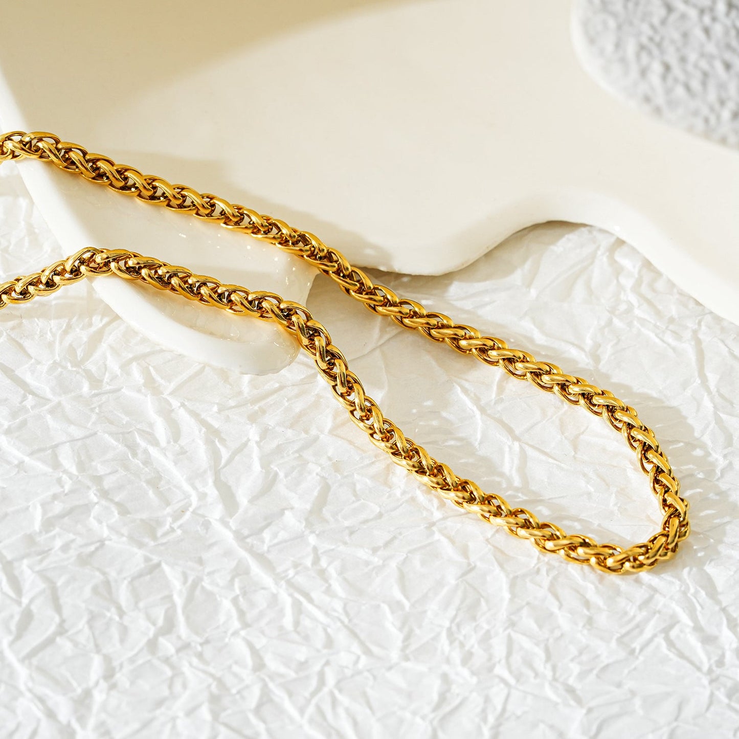 Style ACTON: Mid Width Byzantine Chain Necklace in Gold.
