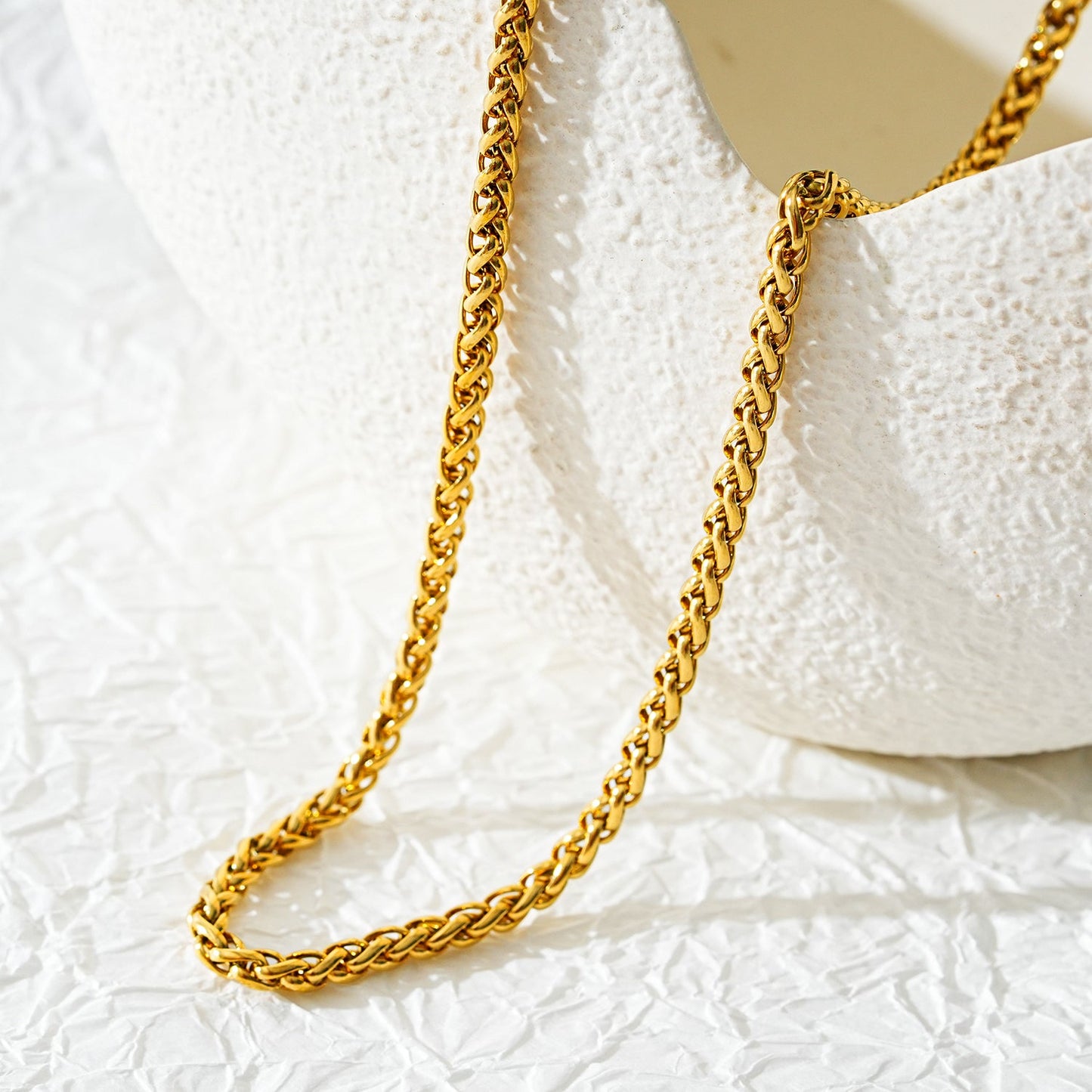 Style ACTON: Mid Width Byzantine Chain Necklace in Gold.