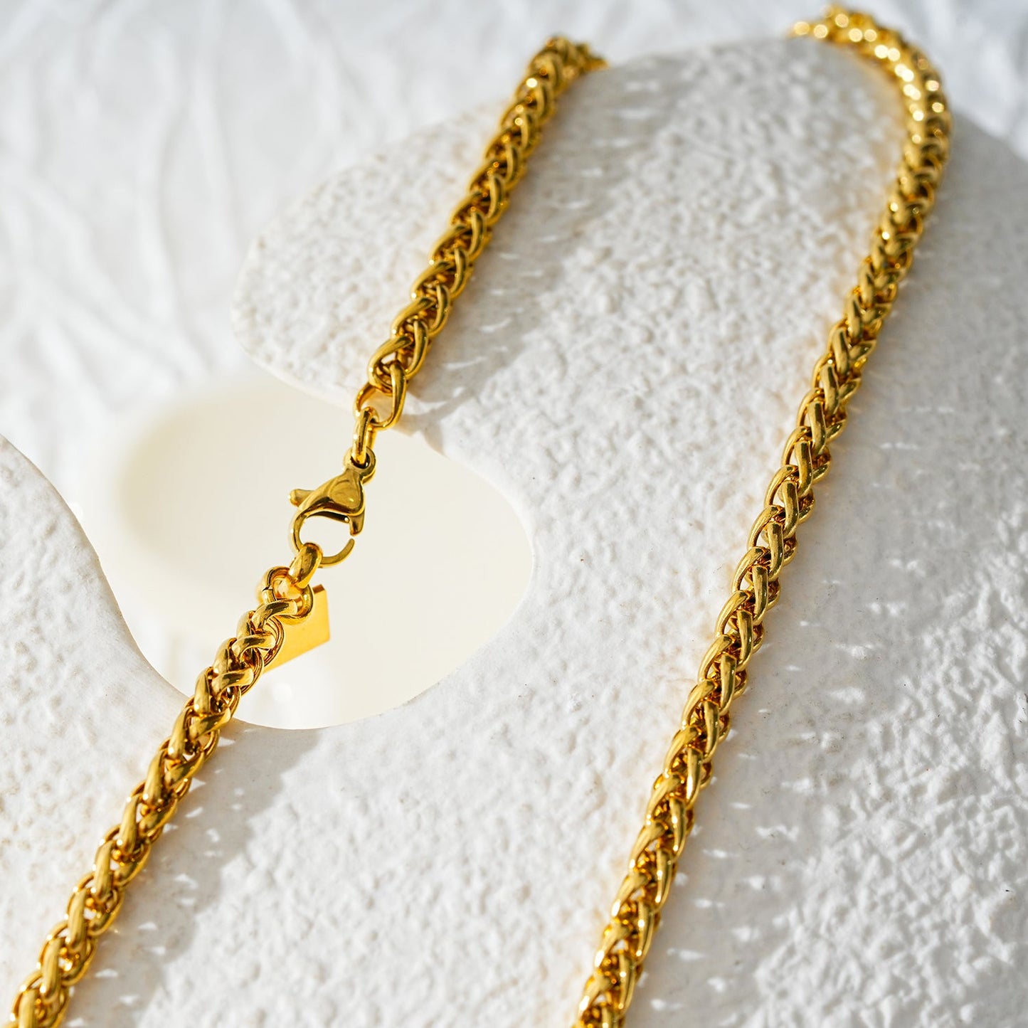 Style ACTON: Mid Width Byzantine Chain Necklace in Gold.