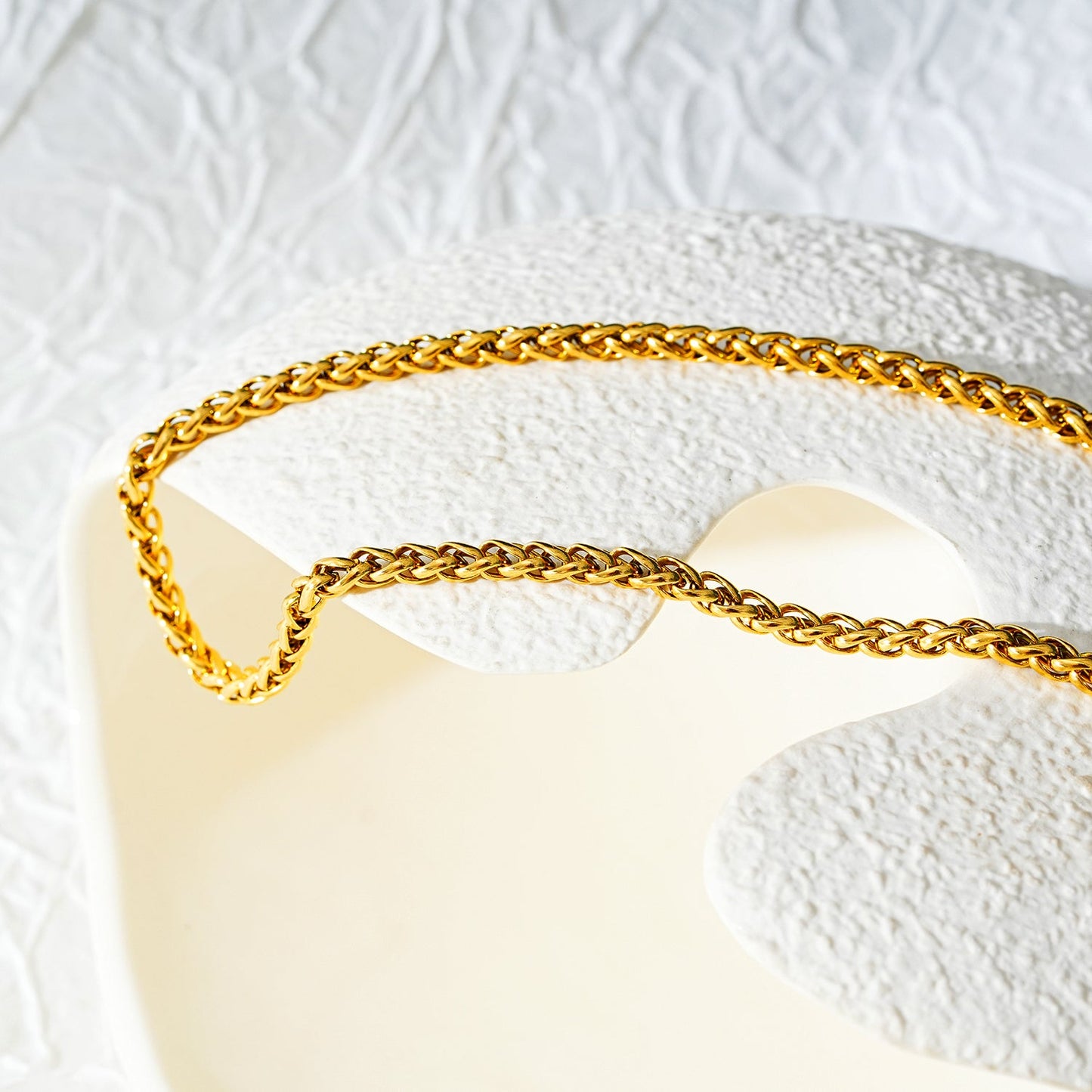 Style ACTON: Mid Width Byzantine Chain Necklace in Gold.