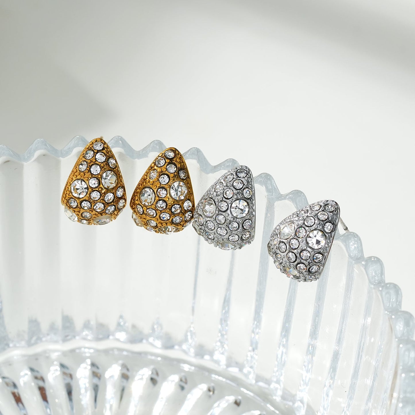 ADALAJ White Gold (Silver Toned):  Pavé Zirconia Tear Drop Stud Earrings - Statement of Confidence