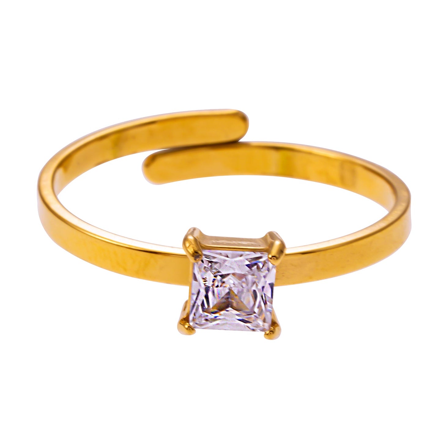 ADHIKA: Classic Gold Ring with a Square Zirconia Centerpiece