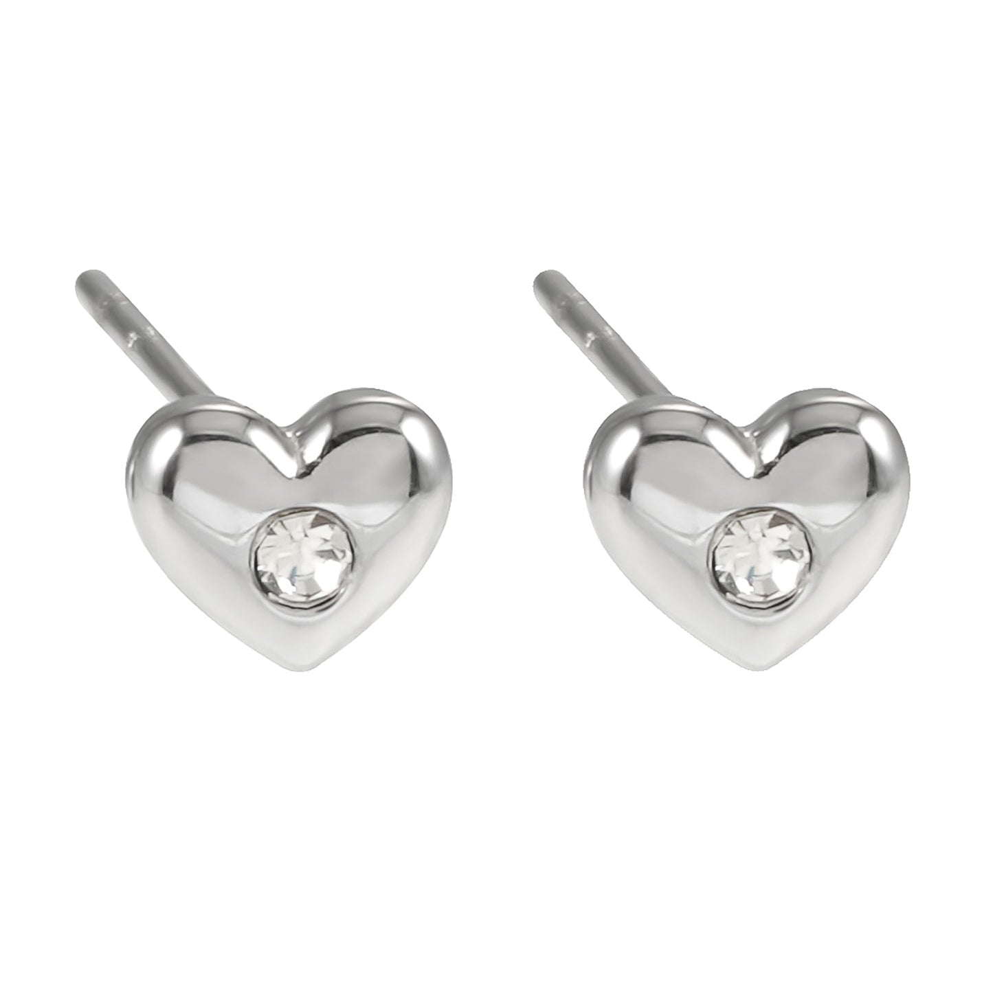 ADORE: Puffy Silver Heart Shaped Solitaire Zirconia (CZ) Stud Earrings