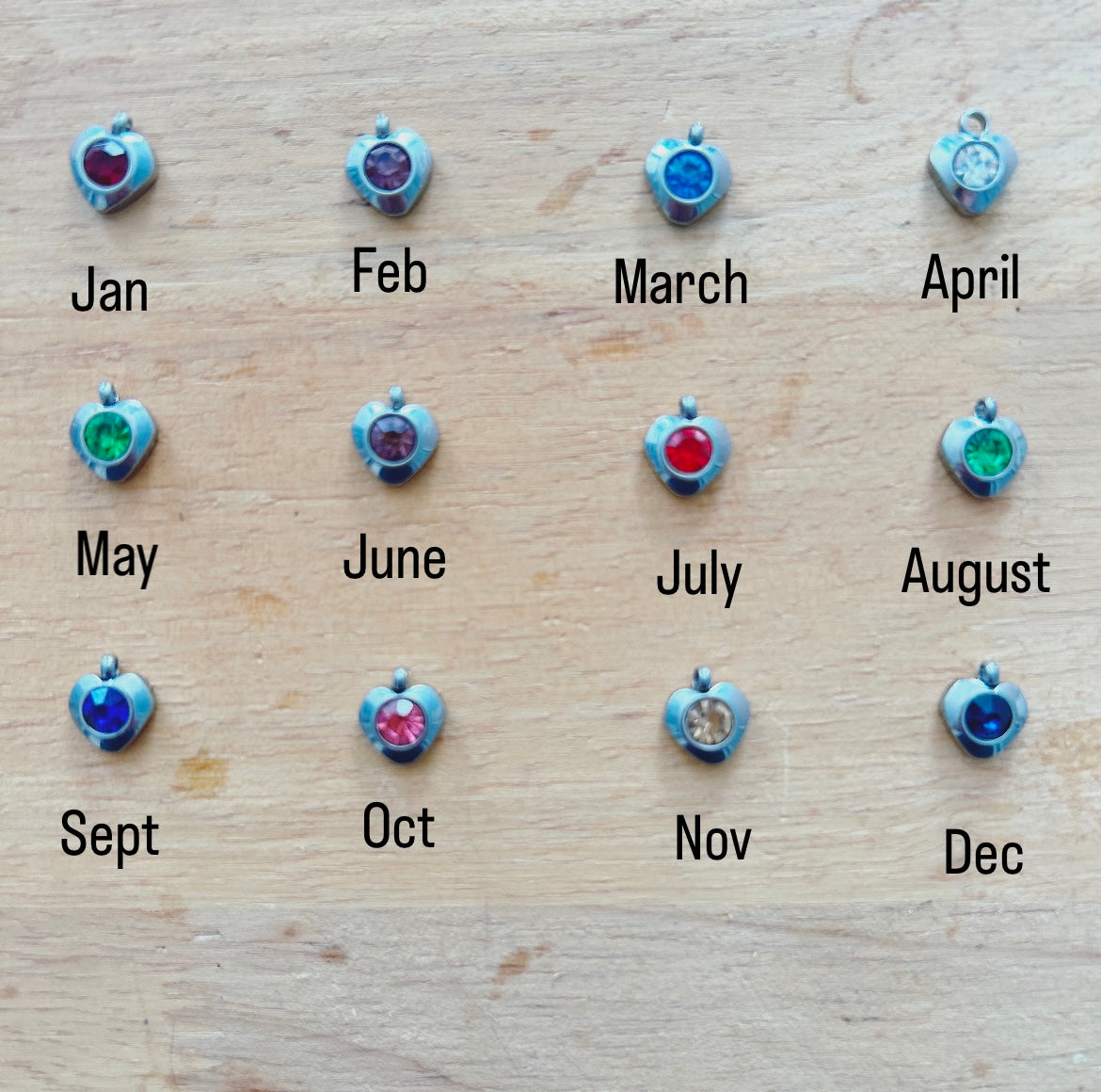 Heart Stone Necklaces in silver - various birthstone colours