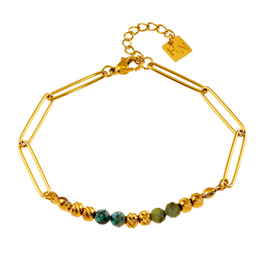 AIJAMI: Link-Chain, Gold Beads & African Turquoise Natural Stones Bracelet
