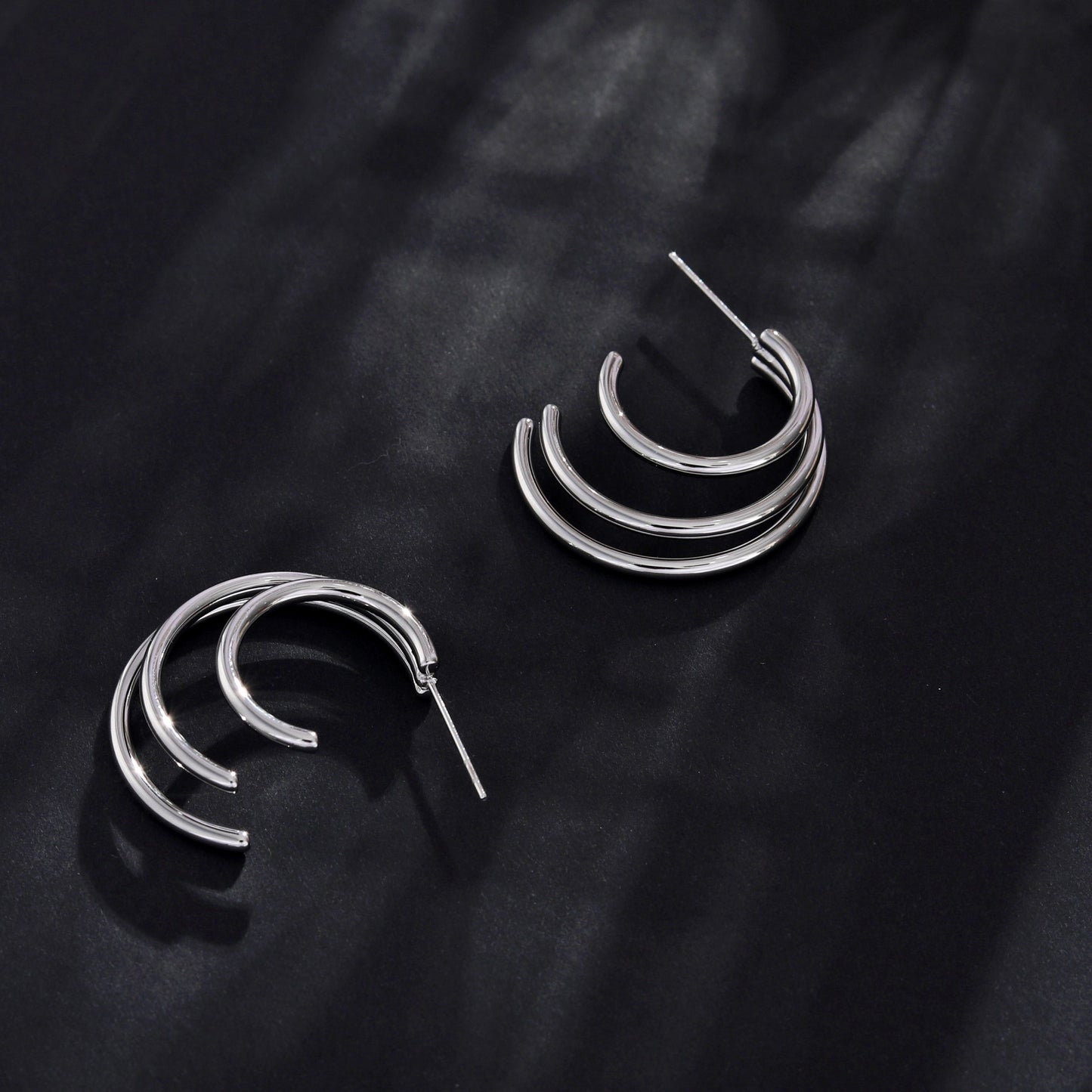 AILSA Triple Stacked Silver Hoop Earrings