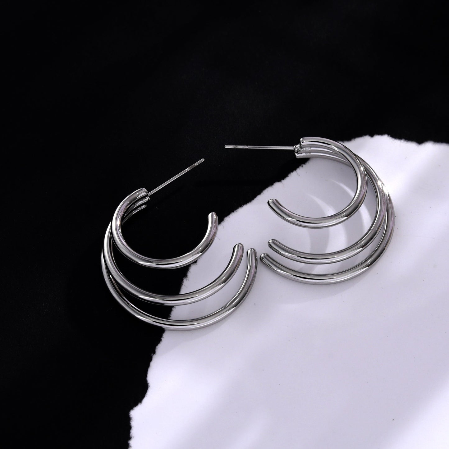 AILSA Triple Stacked Silver Hoop Earrings