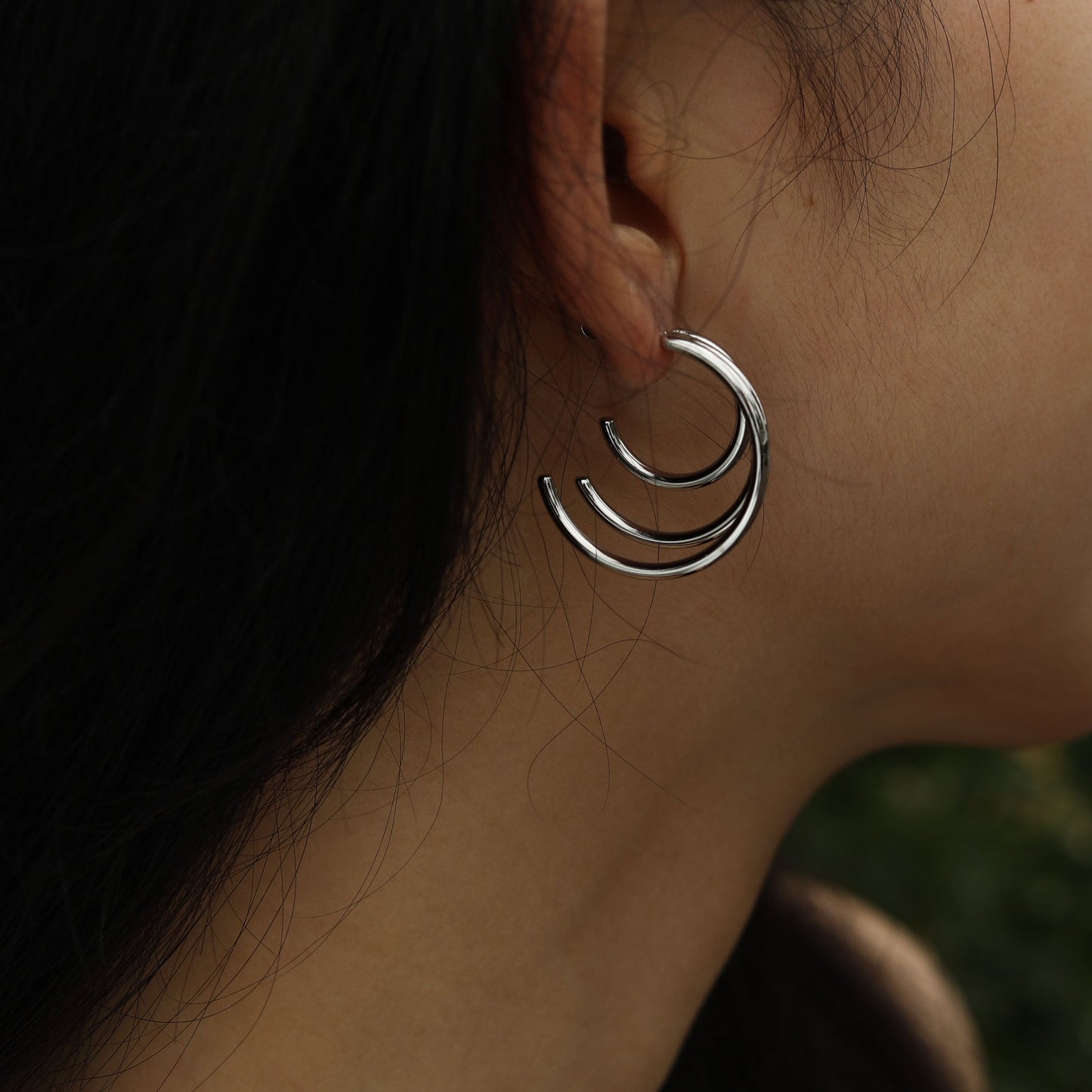 AILSA Triple Stacked Silver Hoop Earrings