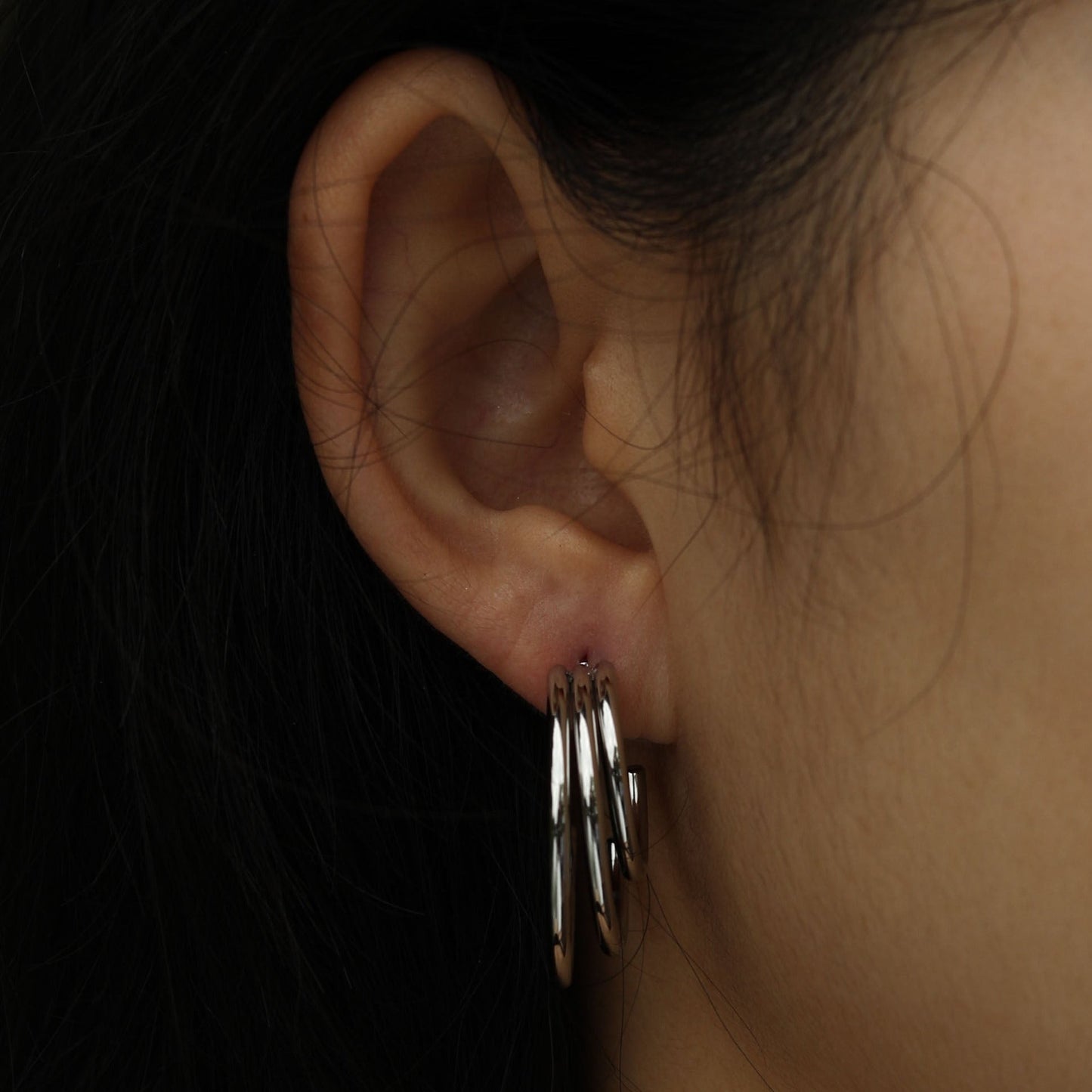AILSA Triple Stacked Silver Hoop Earrings