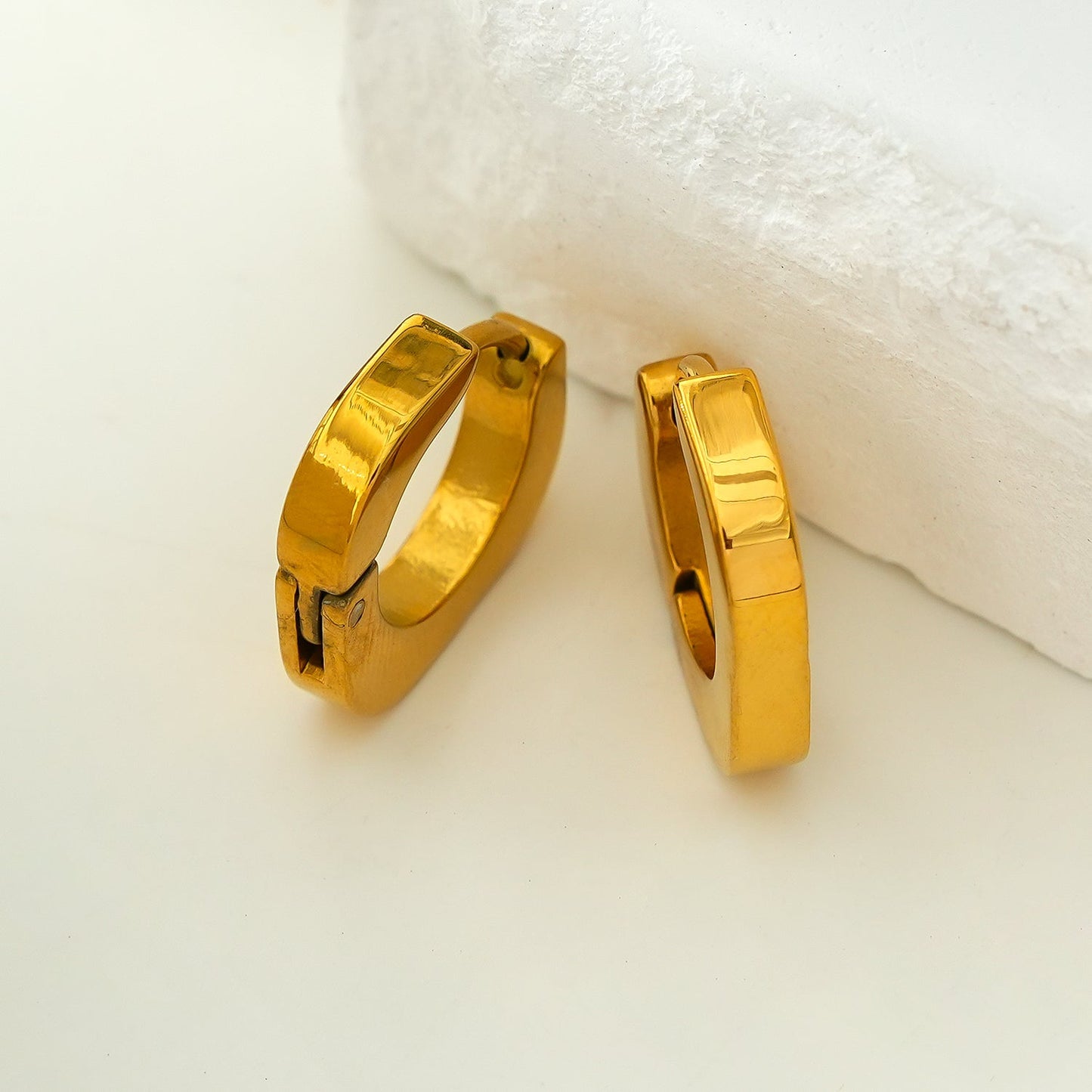 AIRA Gold: Industrial Chic-Tiny Rounded Squared Hoop Earrings