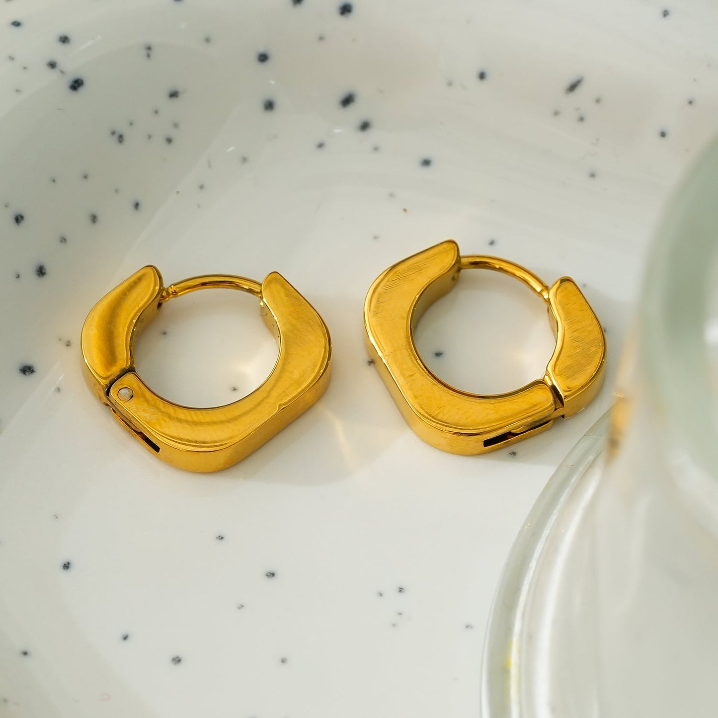 AIRA Gold: Industrial Chic-Tiny Rounded Squared Hoop Earrings