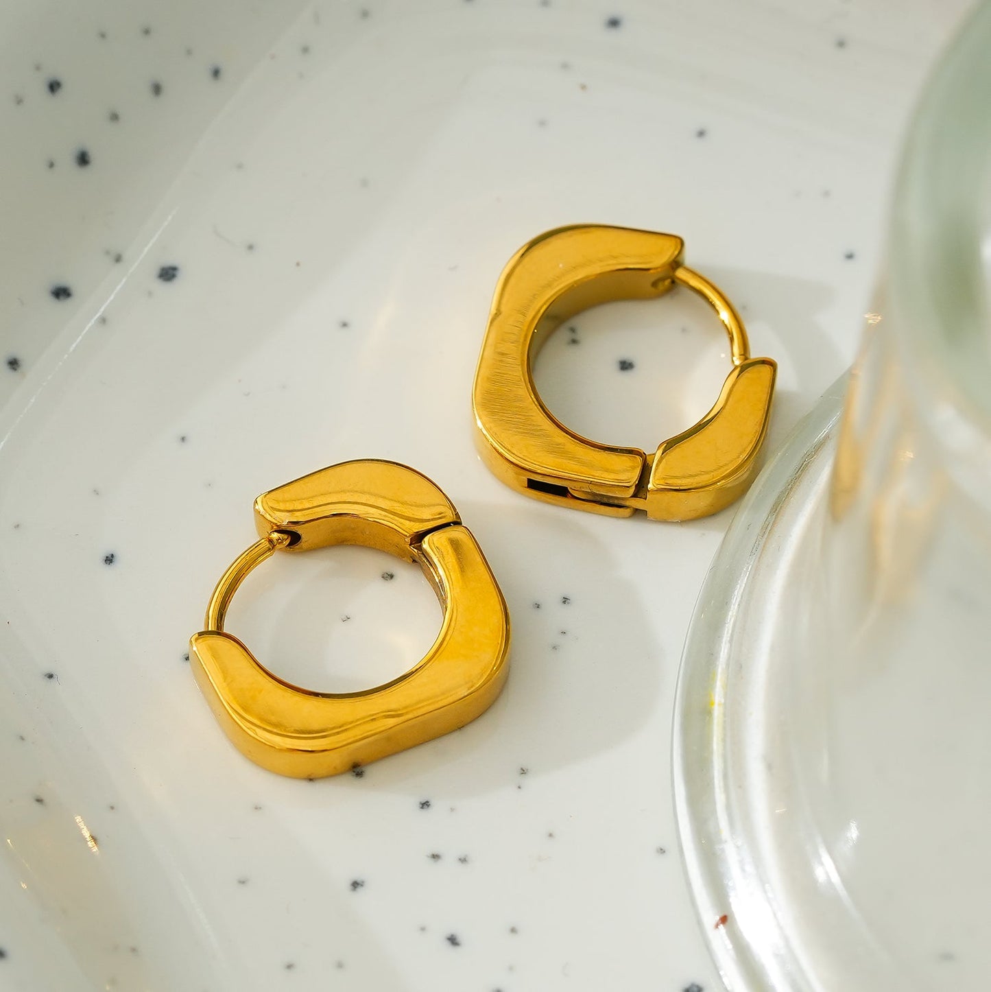 AIRA Gold: Industrial Chic-Tiny Rounded Squared Hoop Earrings
