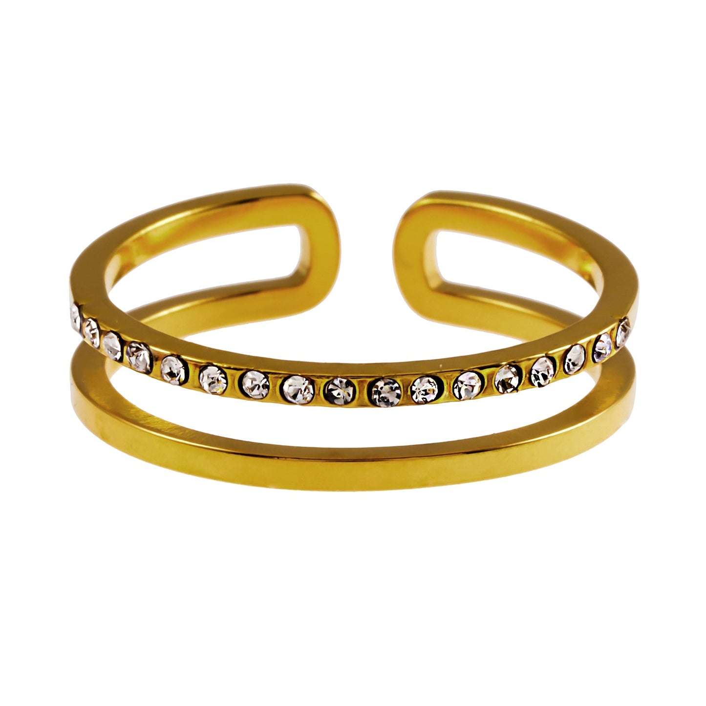 AIZA: Twin Banded Ring with Pavé Zirconia & Smooth Finish Contrasting Surfaces