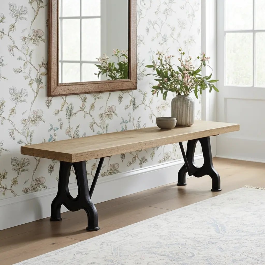 Banc en bois de manguier YORK avec pied en fonte noir