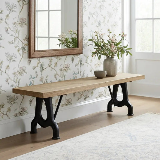 Banc en bois de manguier YORK avec pied en fonte noir