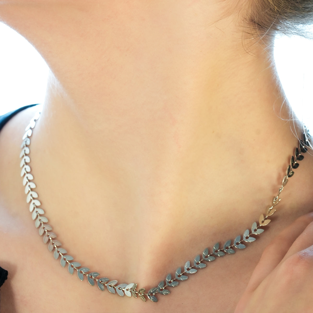 ALALA Silver Toned White Gold: Botanical Beauty Embossed Leaf Necklace