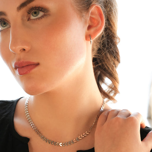 ALALA Silver Toned White Gold: Botanical Beauty Embossed Leaf Necklace