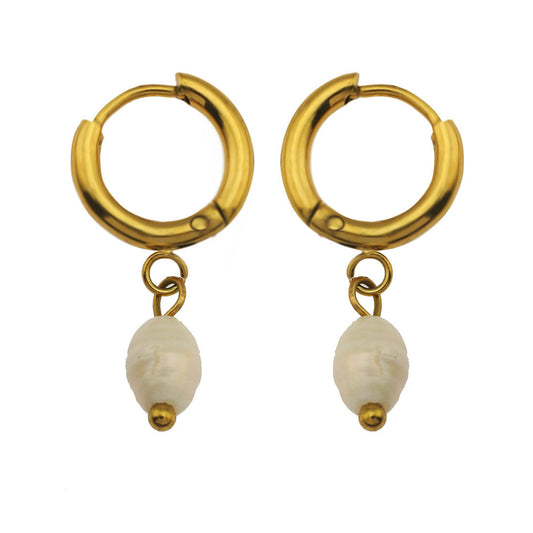 ALEX Gold: Mini Hoop Earrings with Natural Freshwater Pearl Charm – Elegance in Every Detail