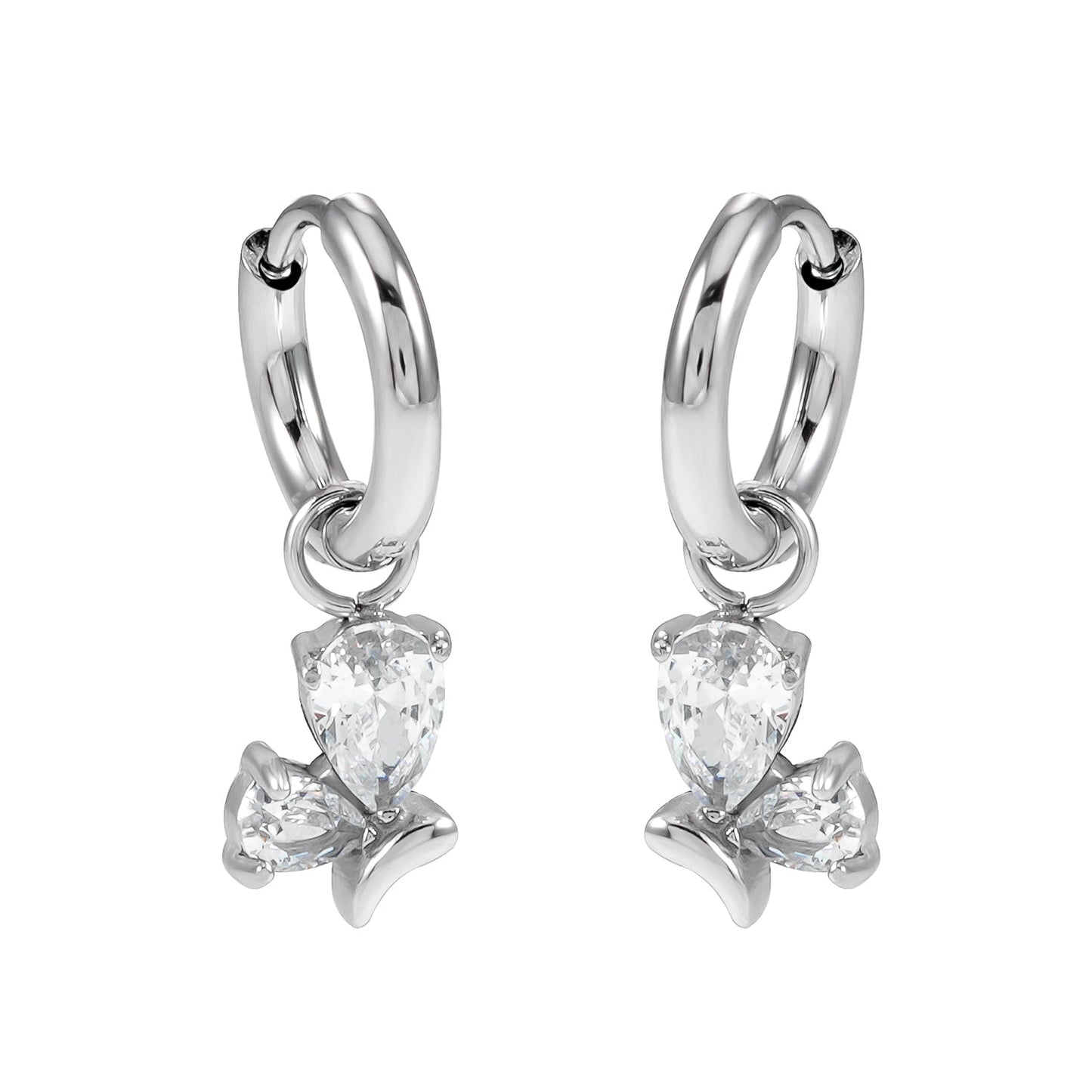 ALEXANDER White Gold (Silver Toned): Vintage Inspired Hoops with Abstract Zirconia Charms