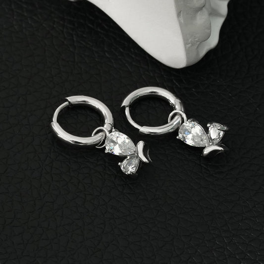 ALEXANDER White Gold (Silver Toned): Vintage Inspired Hoops with Abstract Zirconia Charms