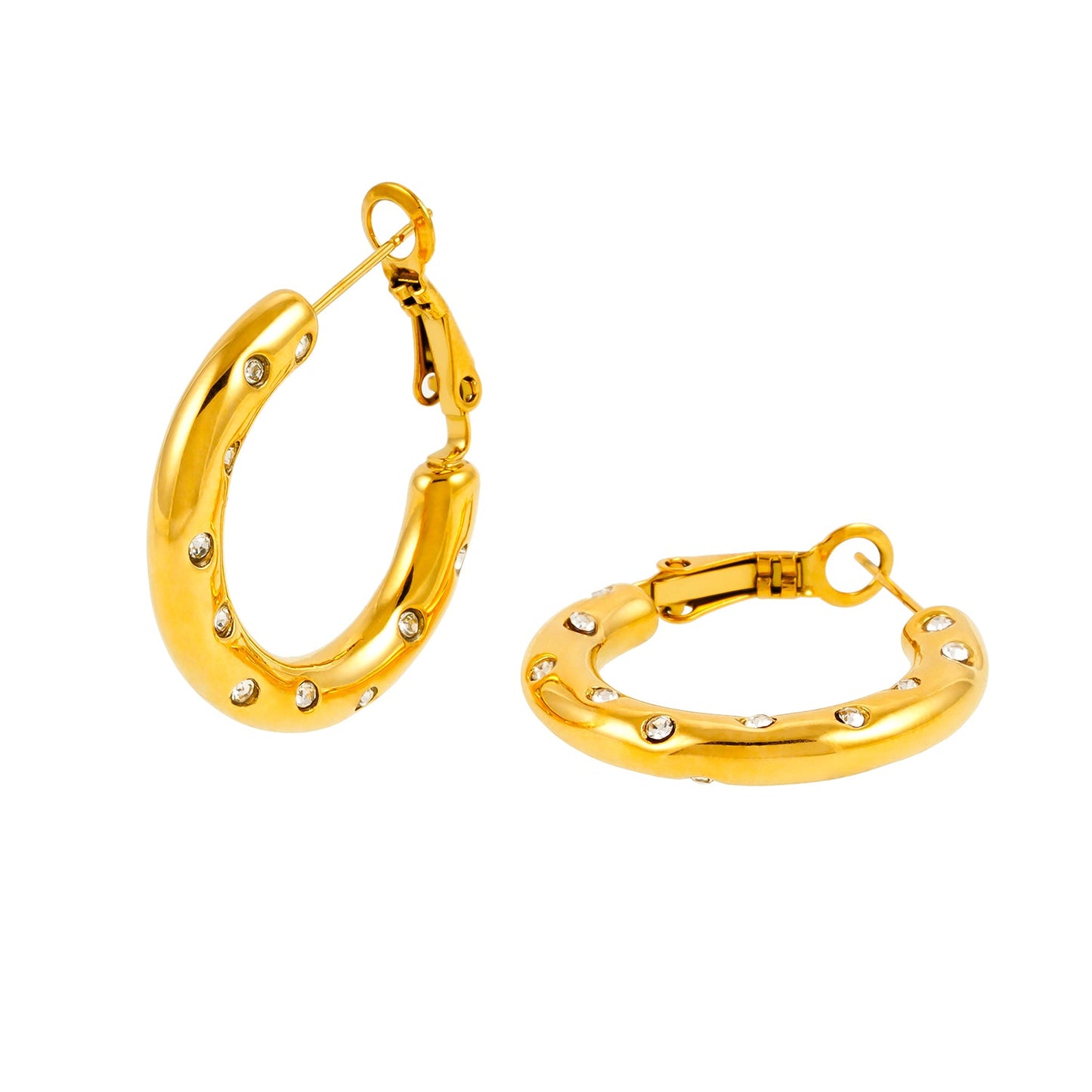 ALFRISTON Gold: Mid-Width Hoops Embedded with Zirconia (CZ) Gemstones