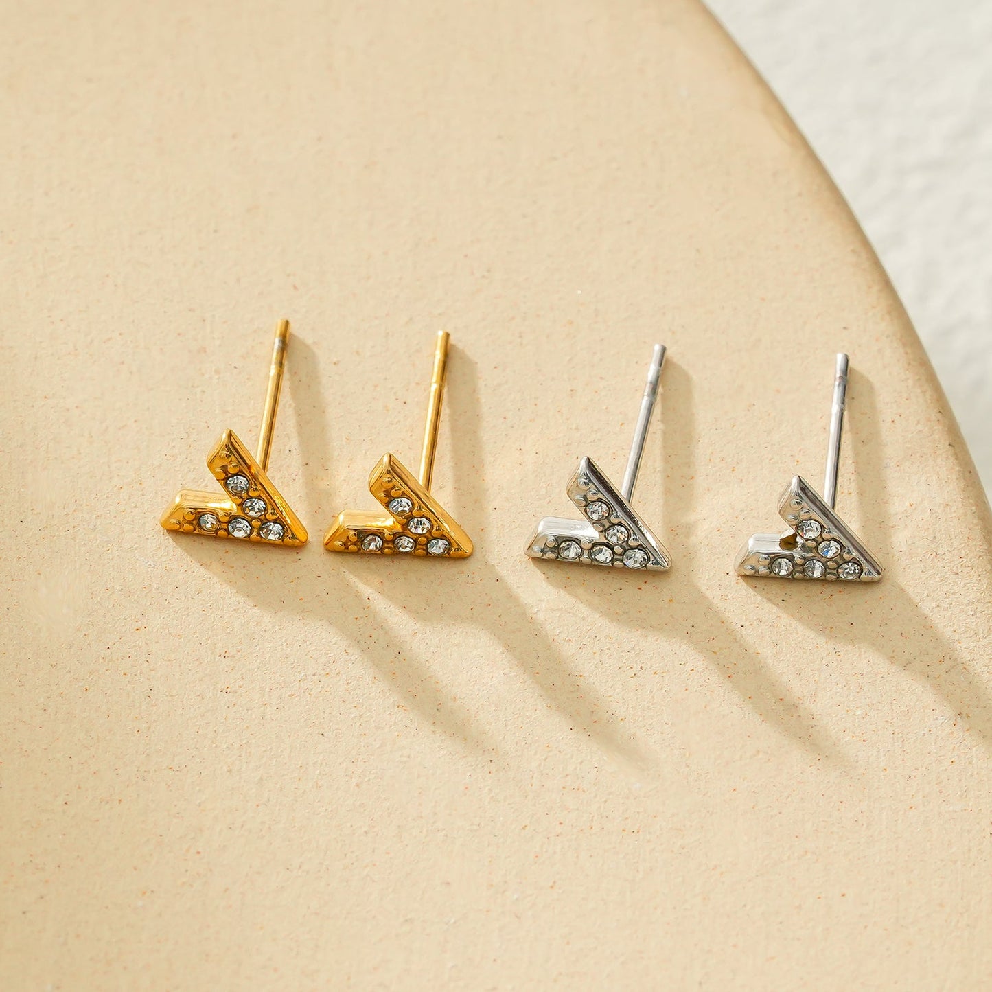 ALIVALDA Silver: 'V' Shaped Zirconia (CZ) Mini Stud Earrings