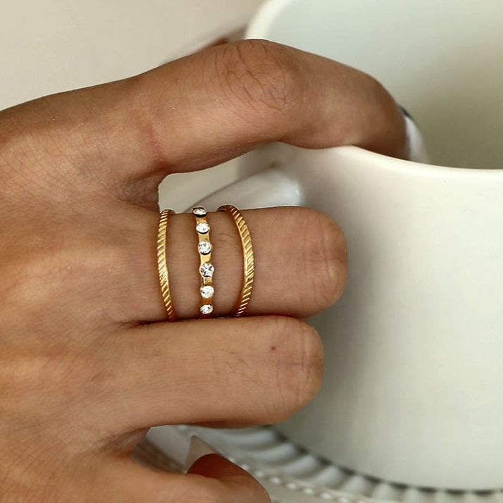 AMALIA: Triple Stacked Zirconia Embellished Gold Ring