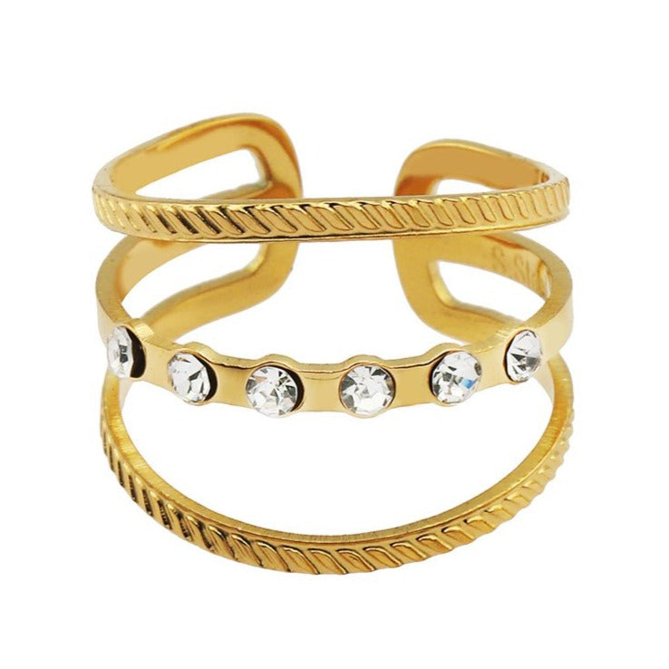 AMALIA: Triple Stacked Zirconia Embellished Gold Ring