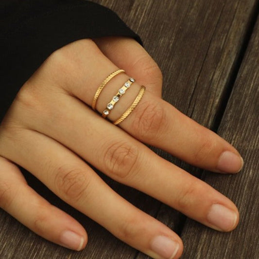 AMALIA: Triple Stacked Zirconia Embellished Gold Ring