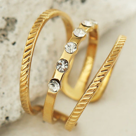 AMALIA: Triple Stacked Zirconia Embellished Gold Ring