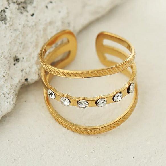 AMALIA: Triple Stacked Zirconia Embellished Gold Ring