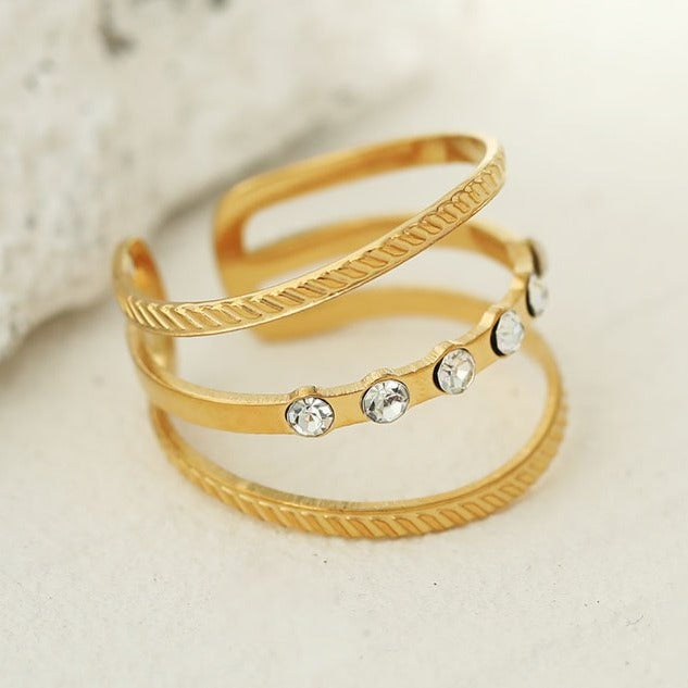 AMALIA: Triple Stacked Zirconia Embellished Gold Ring