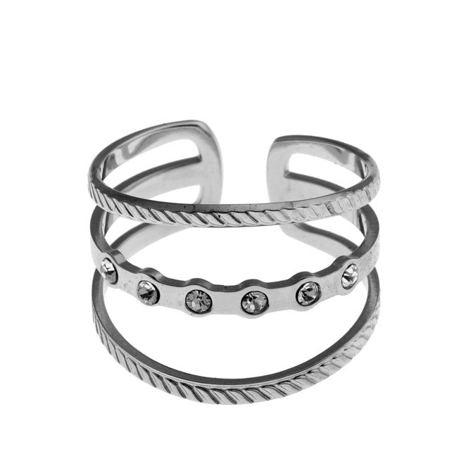 AMALIA Triple Stacked Zirconia Embellished Silver Ring