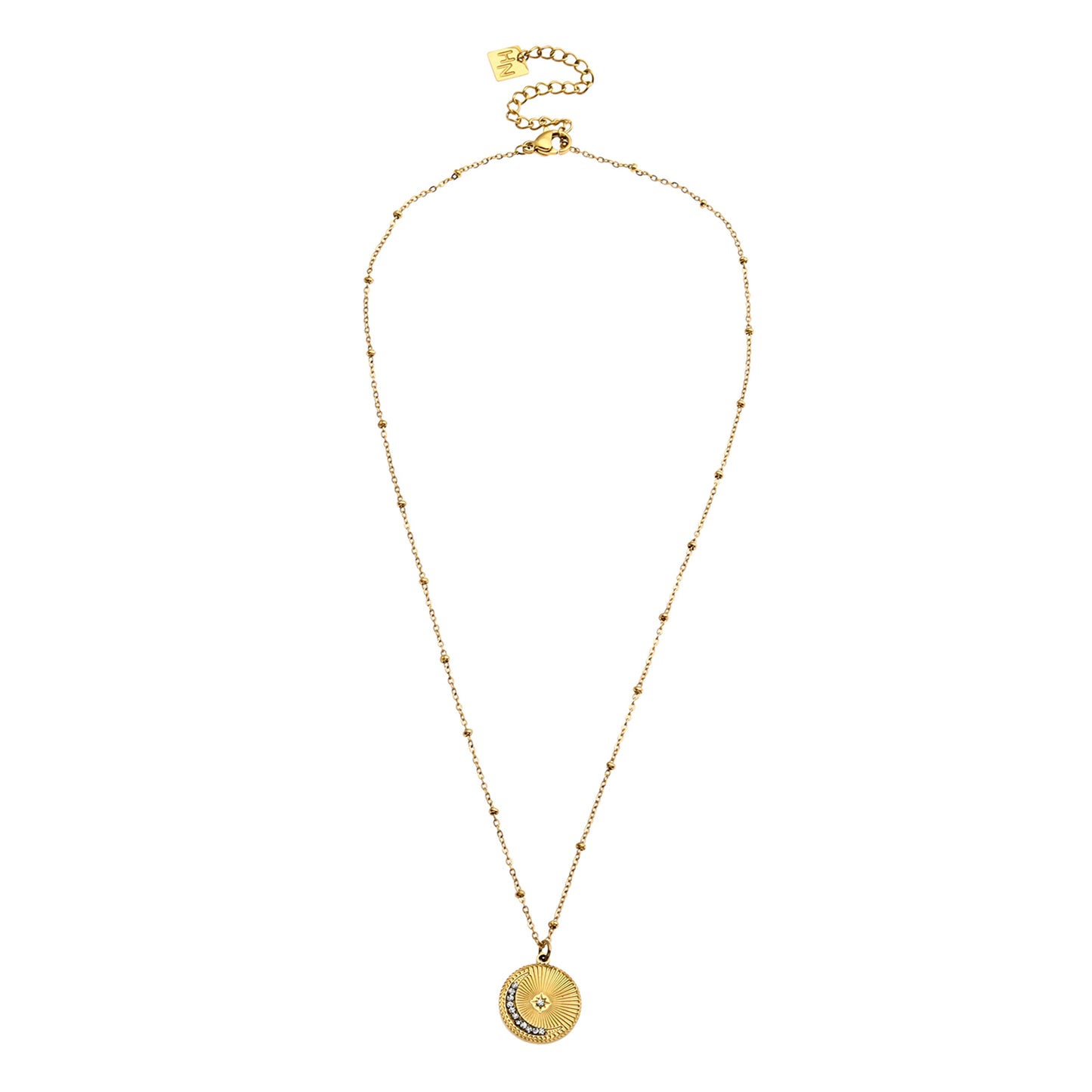 AMASA: Beaded Chain with Star & Pavé Crescent Moon Zirconia Charm - Gold