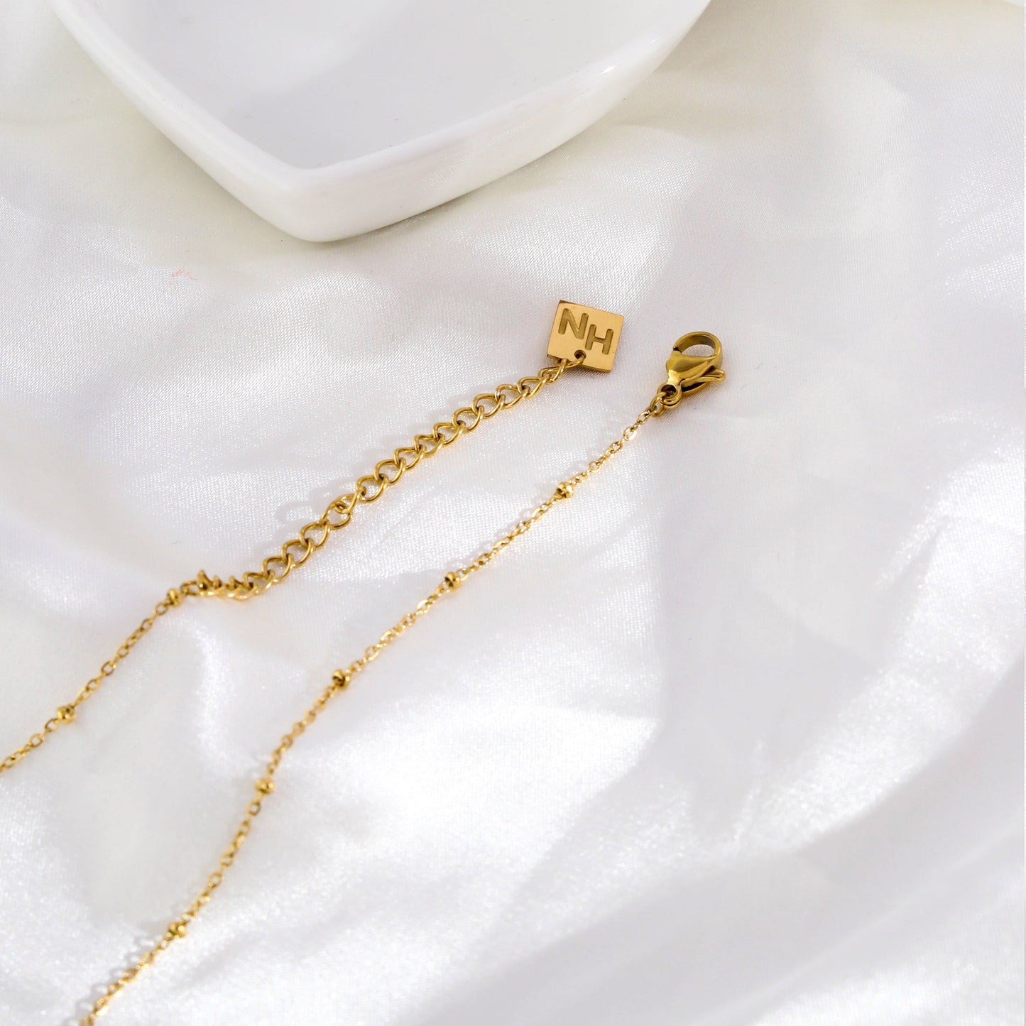 AMASA: Beaded Chain with Star & Pavé Crescent Moon Zirconia Charm - Gold