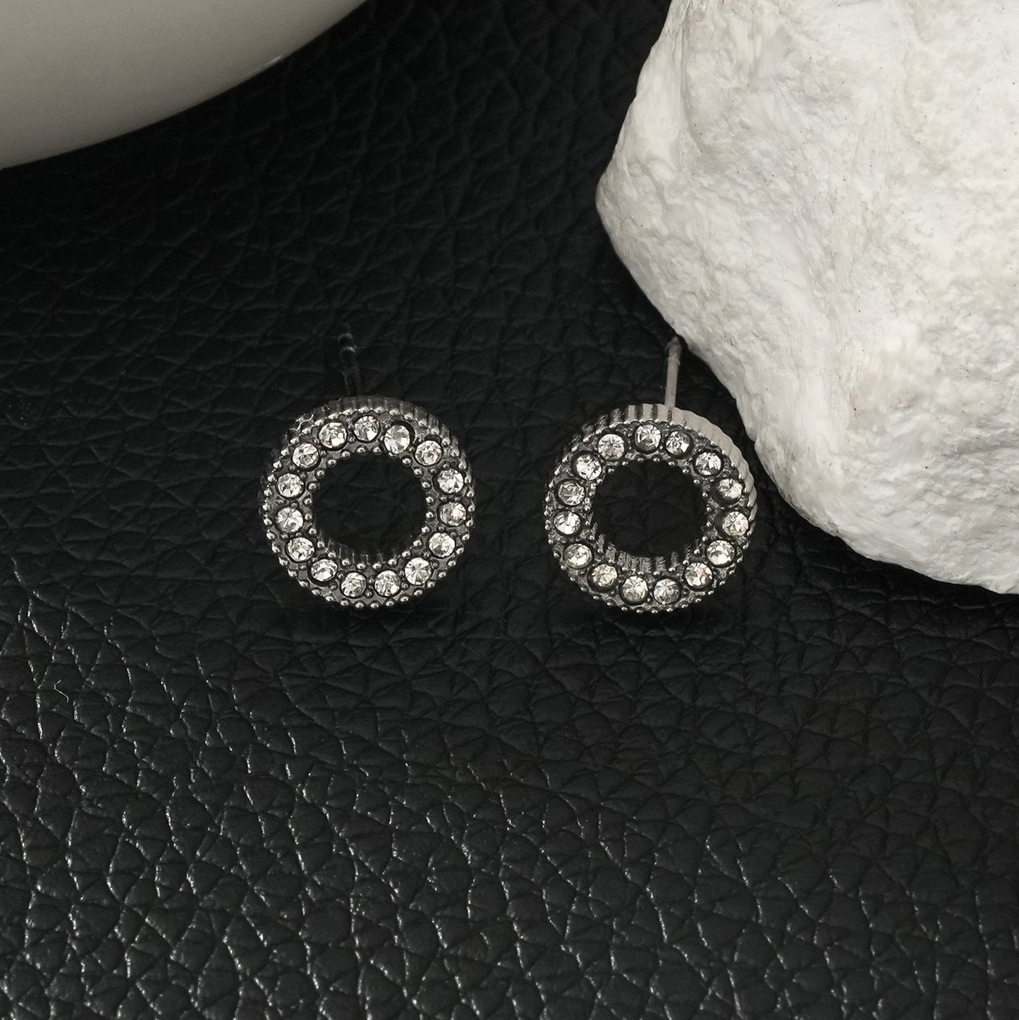 AMATOLE Silver (White Gold): Radiant Circle Mini Stud Earrings