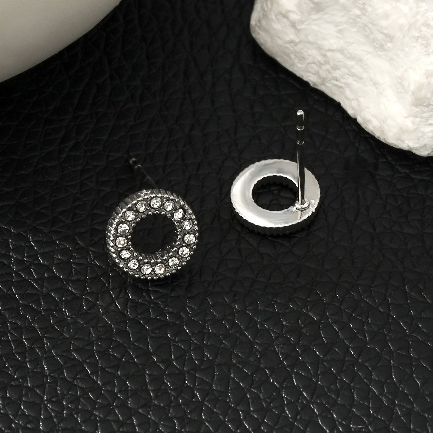 AMATOLE Silver (White Gold): Radiant Circle Mini Stud Earrings