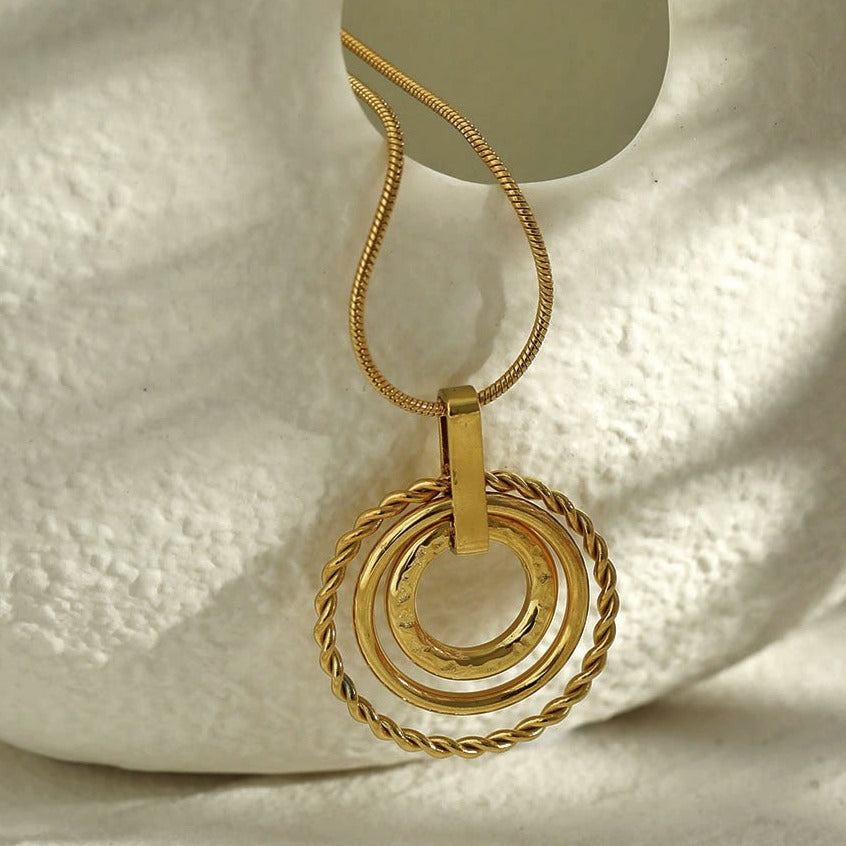 AMELIA Trio Textured Circle Pendants Gold Necklace