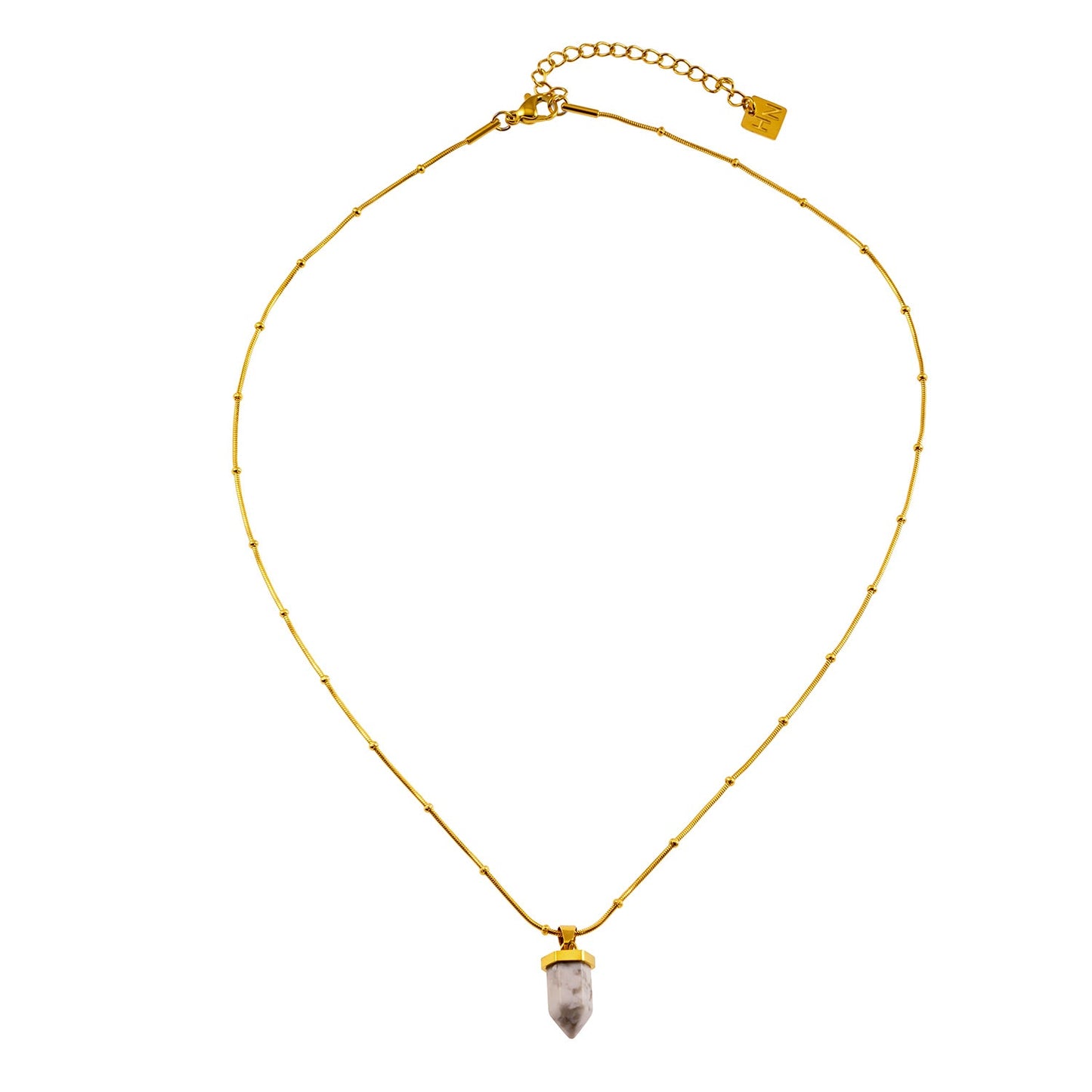 AMELIE: White Turquoise Stone Pendant Anchored on a Beaded Snake Skin Textured Chain Necklace