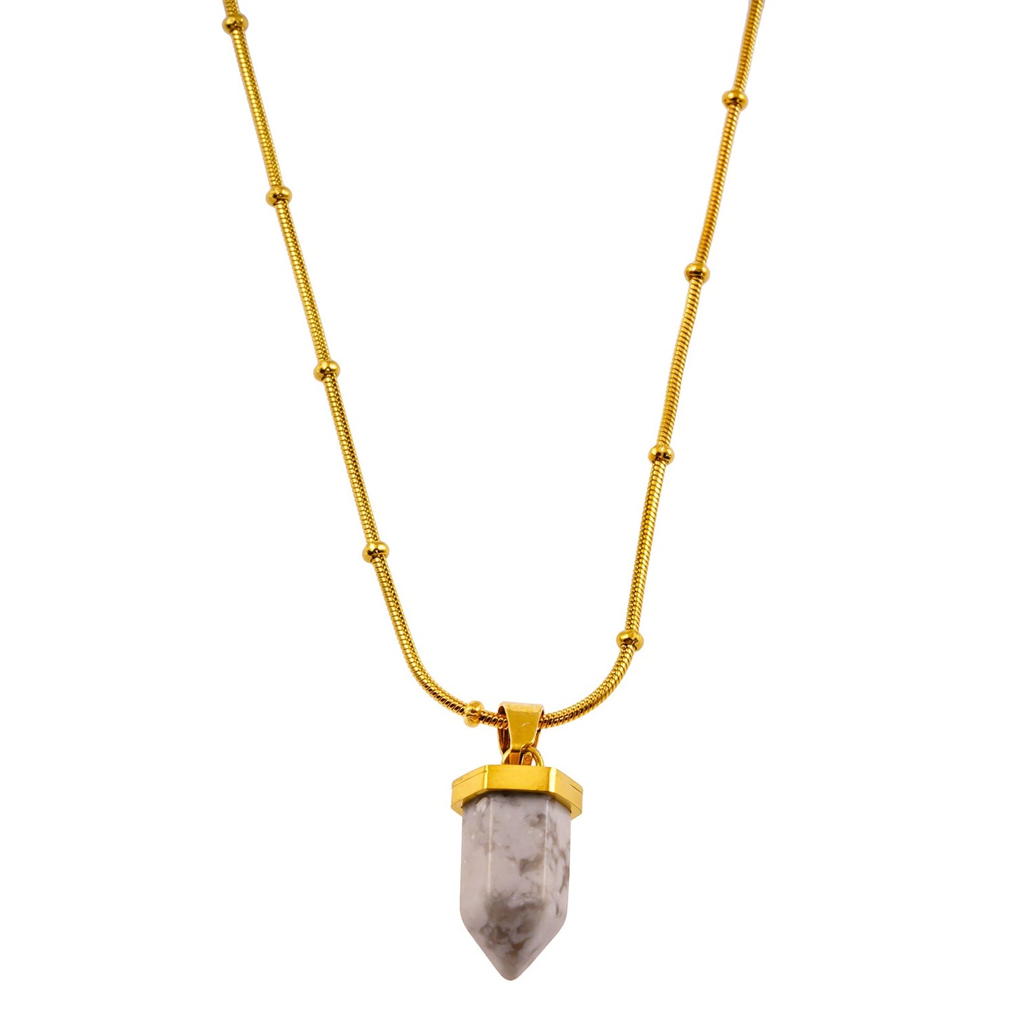 AMELIE: White Turquoise Stone Pendant Anchored on a Beaded Snake Skin Textured Chain Necklace