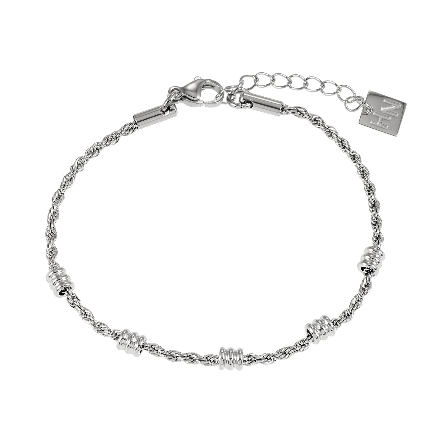 AMIENS: Silver Toned White Gold Beaded Rope Chain Bracelet