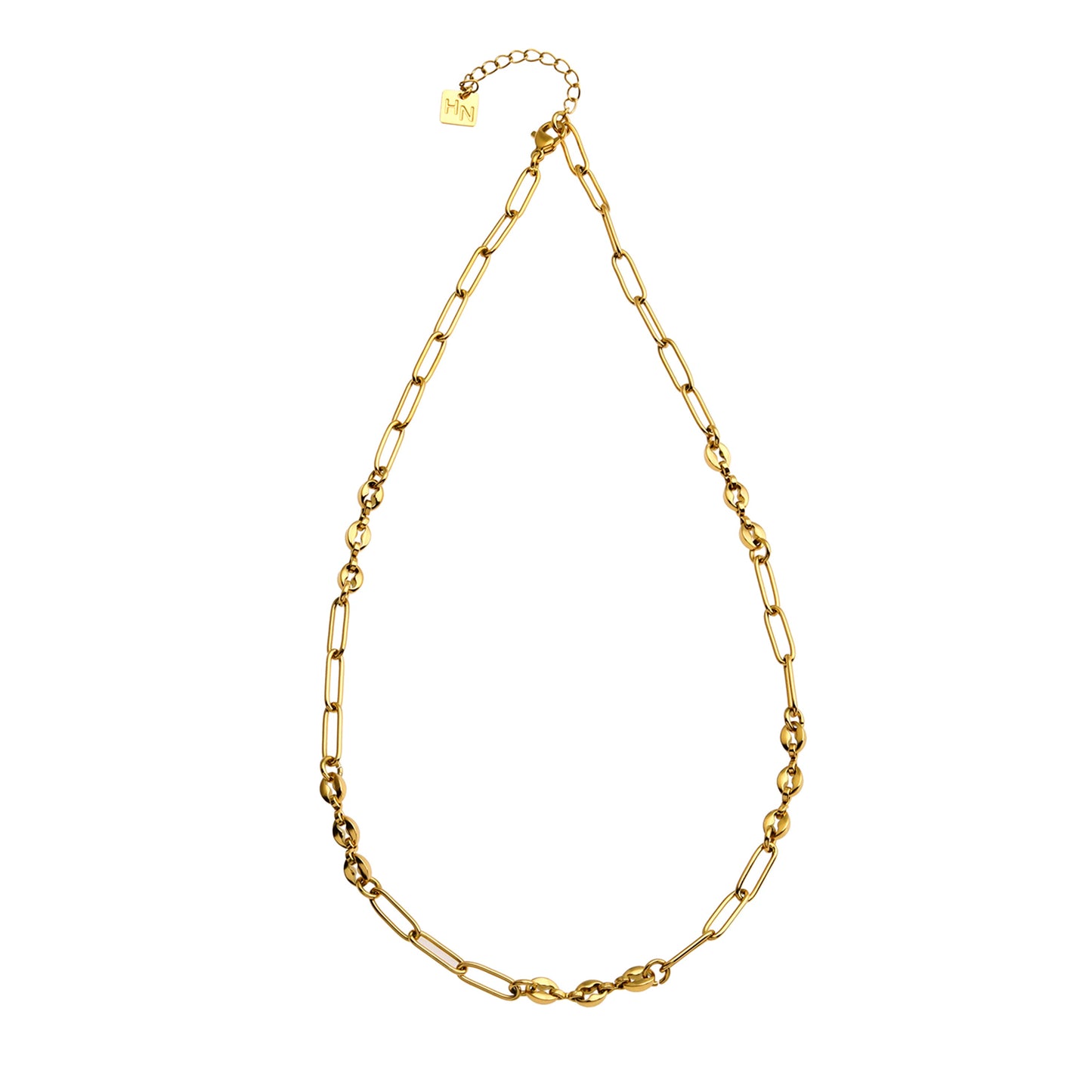 AMMA Gold: Paper-Clip & Oval-Beads Chain Necklace