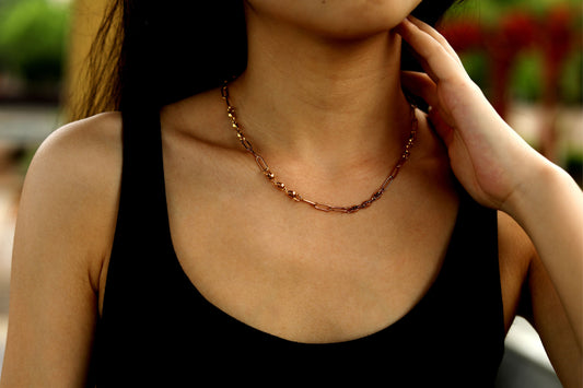 AMMA Gold: Paper-Clip & Oval-Beads Chain Necklace