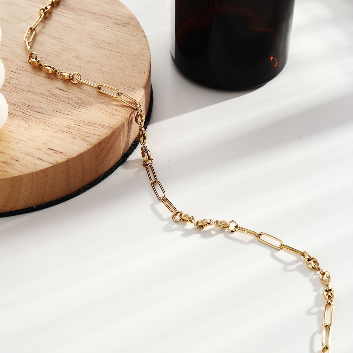 AMMA Gold: Paper-Clip & Oval-Beads Chain Necklace