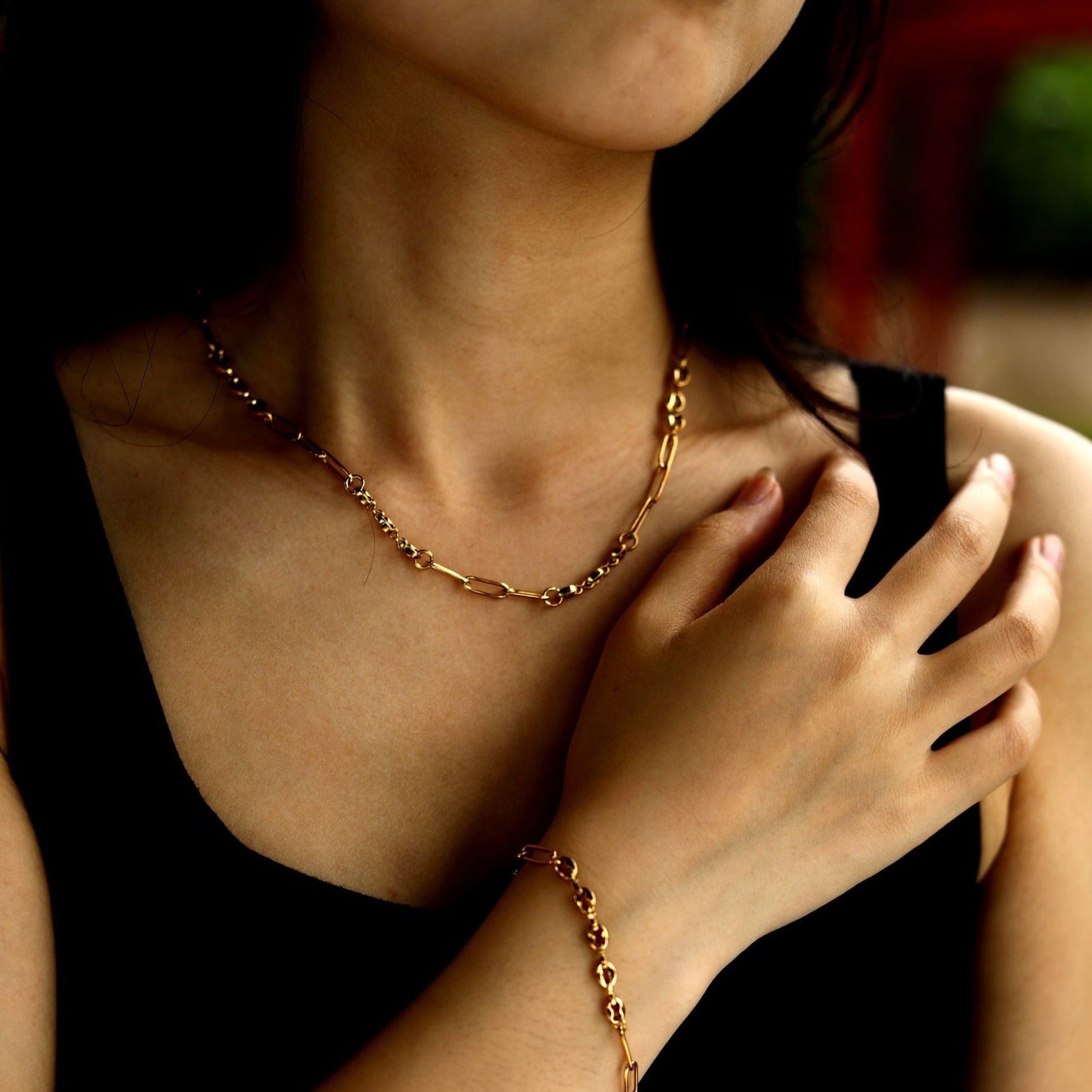 AMMA Gold: Paper-Clip & Oval-Beads Chain Necklace