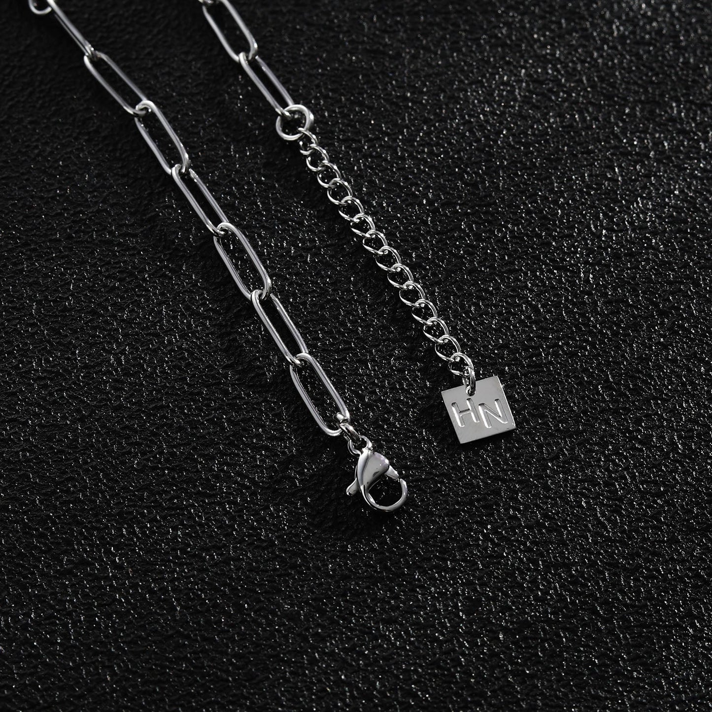 AMMA Silver (White Gold) Paper-Clip & Oval-Beads Chain Necklace