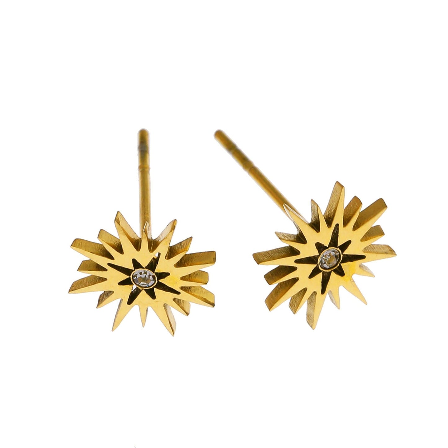 AMNISTY: 'Brilliant Star' Zirconia Stud Earrings Gold