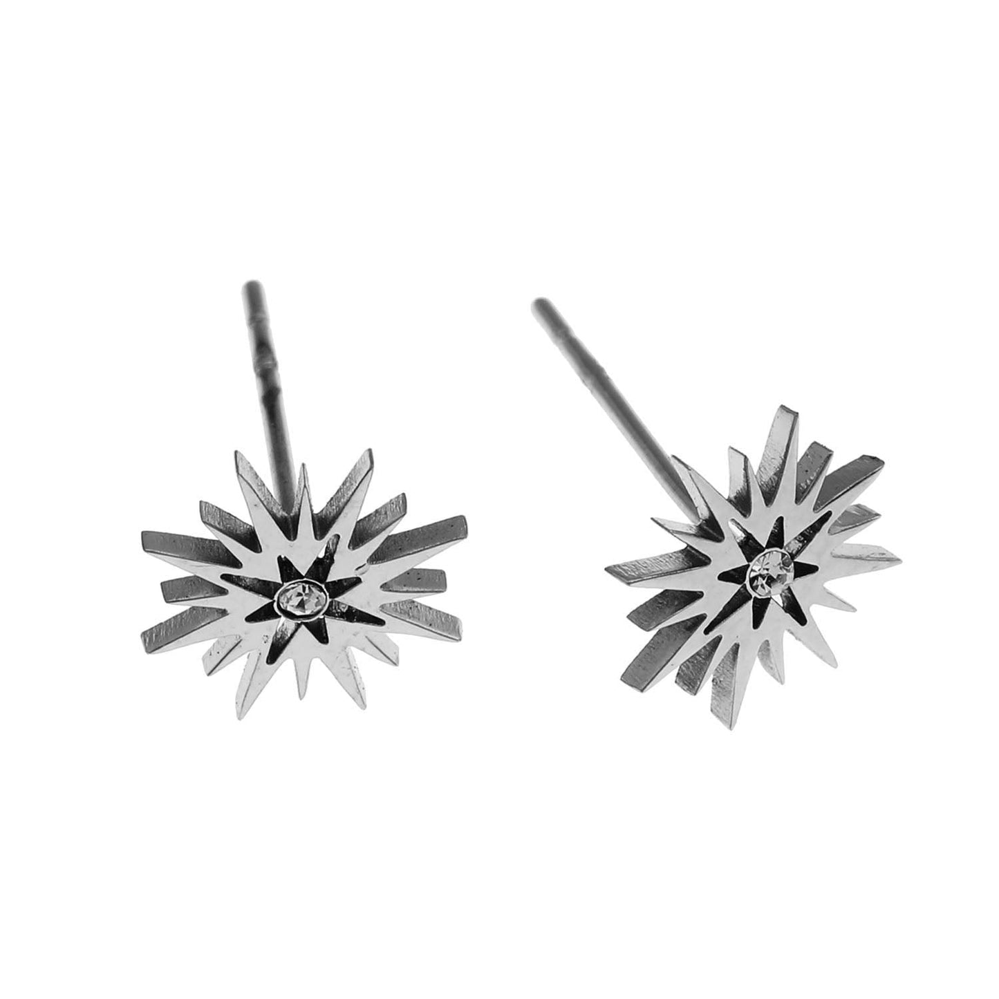 AMNISTY: 'Brilliant Star' Zirconia Stud Earrings Silver