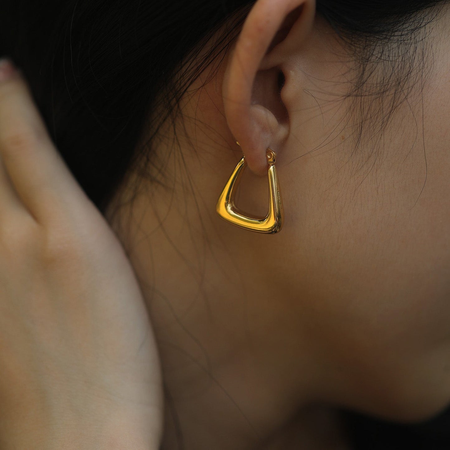 ANIKA Triangular Chunky Mini Hoop Gold Earrings