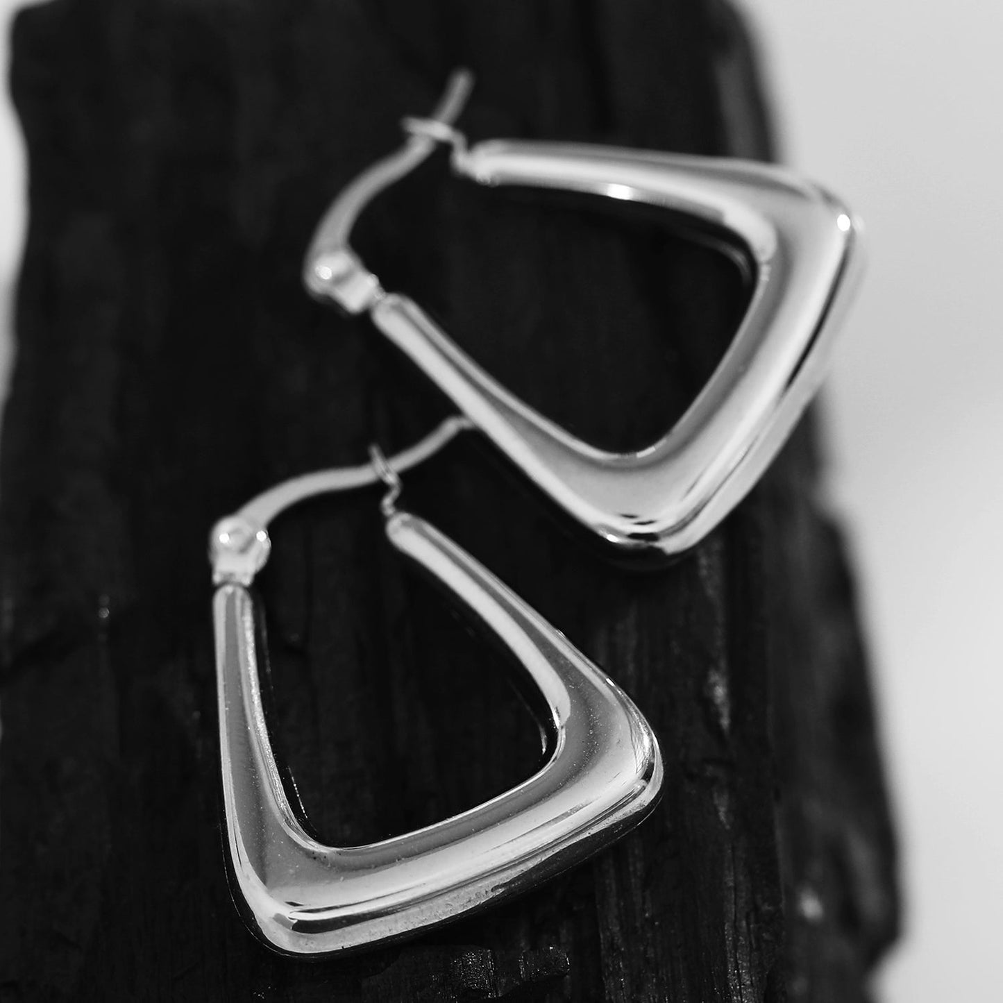 ANIKA: White Gold (Silver Toned) Triangular Chunky Mini Hoop Earrings